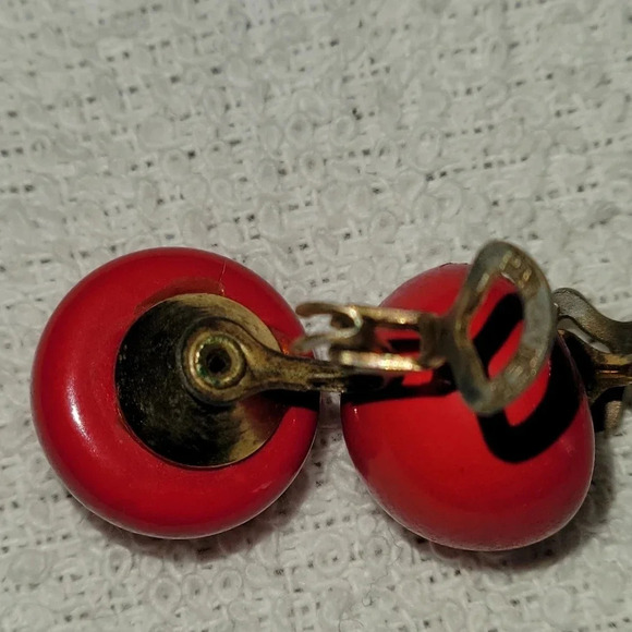 Vintage Red  Orange Button Flat Back Clip-on Earrings Fashion Jewelry - Picture 10 of 11